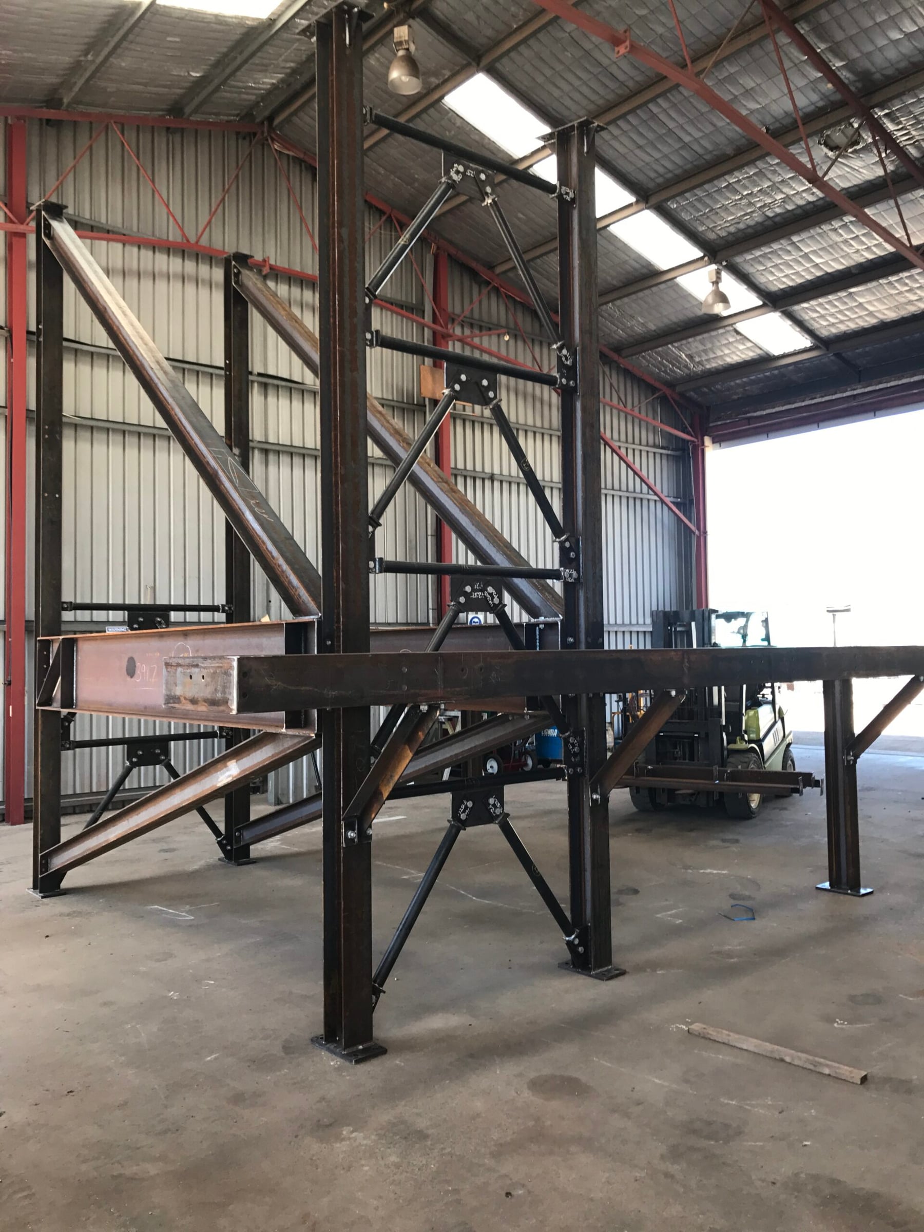 Detail of bolted connections on a trial assembled steel frame